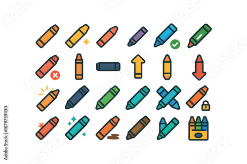 colorful flat vector icons Crayon (Basic) crayon icon crayon new crayon old crayon small crayon large crayon valid crayon invalid crayon active crayon inactive crayon left crayon right.