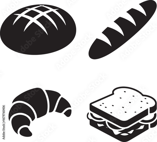 Bakery assortment of bread baguette croissant and sandwich delicious culinary items vector illustration