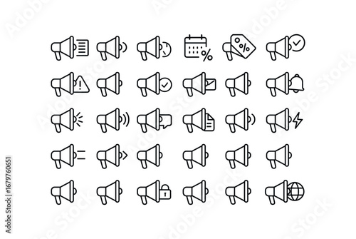 vector outline icons Announcement (Types) announce news announce update announce event announce promo announce sale announce discount announce deal announce info announce warning announce.