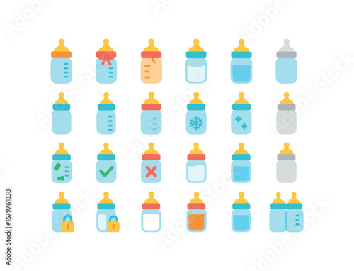 colorful flat vector icons Baby Bottle (Basic) bottle icon bottle new bottle old bottle full bottle empty bottle small bottle large bottle warm bottle cold bottle clean bottle dirty bottle.