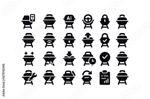 vector solid black filled icons Grill (Advanced) grill smart grill ai grill auto grill manual grill synced grill unsynced grill secure grill unsecure grill clean2 grill dirty2 grill.