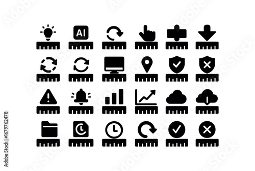 vector solid black filled icons Ruler (Advanced) ruler smart ruler ai ruler auto ruler manual ruler synced ruler unsynced ruler monitor ruler track ruler alert ruler notify ruler secure.