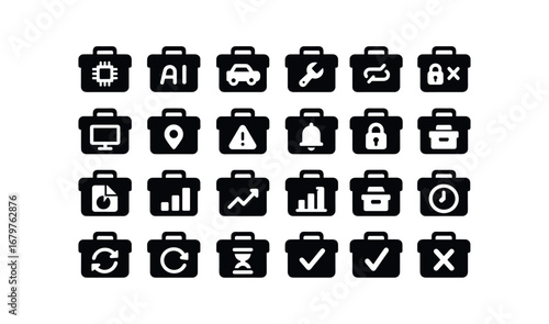 vector solid black filled icons Toolbox (Advanced) toolbox smart toolbox ai toolbox auto toolbox manual toolbox synced toolbox unsynced toolbox monitor toolbox track toolbox alert toolbox.