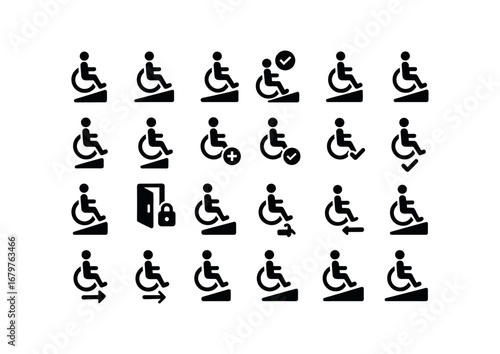 vector solid black filled icons Wheelchair Ramp (Basic) ramp icon ramp new ramp old ramp valid ramp invalid ramp active ramp inactive ramp add ramp remove ramp confirm ramp cancel ramp open.