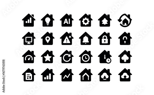 vector solid black filled icons Homepage (Advanced) homepage smart homepage ai homepage auto homepage manual homepage synced homepage unsynced homepage monitor homepage track homepage alert.