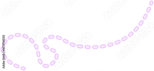 Freeform chaotic dashed line with a neon purple glow, forming an energetic abstract shape.