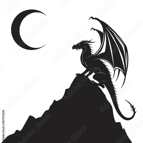 Dragon perched on glowing cliff silhouette