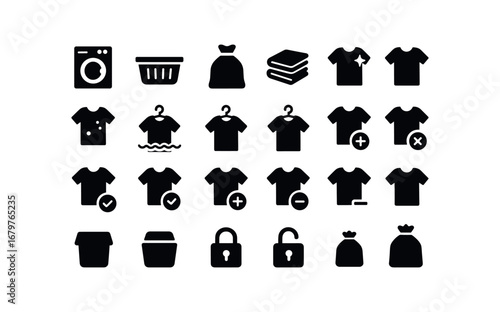 vector solid black filled icons Laundry (Basic) laundry icon laundry basket laundry bag laundry pile laundry clean laundry dirty laundry wet laundry dry laundry new laundry old laundry.