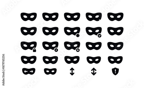 vector solid black filled icons Mask (Basic) mask icon mask new mask old mask valid mask invalid mask active mask inactive mask open mask closed mask add mask remove mask confirm mask.