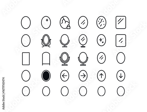 vector outline icons Mirror (Basic) mirror icon mirror new mirror old mirror safe mirror unsafe mirror clean mirror dirty mirror plain mirror ornate mirror small mirror large mirror round.