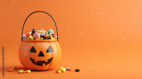 Halloween Jack o Lantern orange bucket with candy