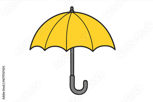 D vector umbrella icon depicting a yellow parasol on a white background, symbolizing safety and protection as an autumn accessory