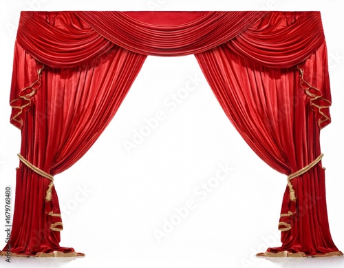elegant red drapes display theater stage digital front view isolated on white background