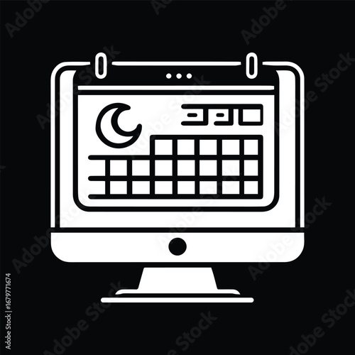 A simple black and white In the computer there is a calendar icon
