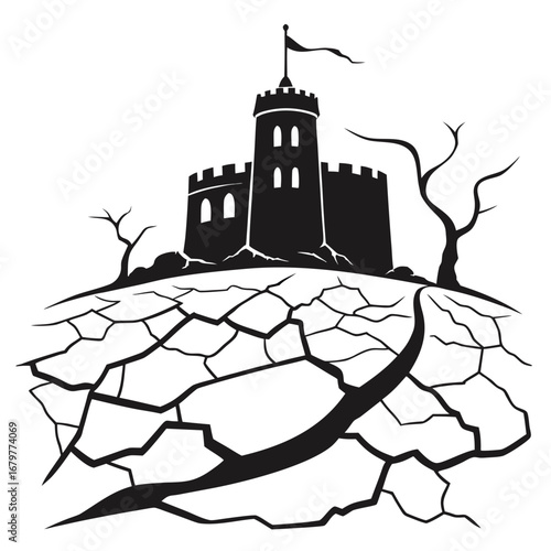 Castle glowing in shattered desert silhouette
