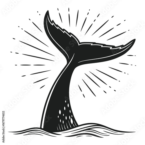Whale tail glowing with aurora sparks silhouette
