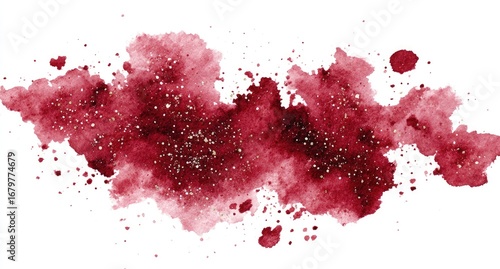 Abstract burgundy watercolor splatter with gold glitter