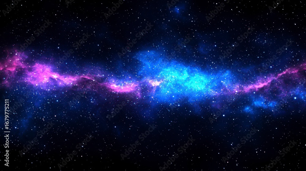 Obraz premium A stunning view of the cosmos featuring vibrant pink and blue nebulae adorned with sparkling stars in a dark expanse