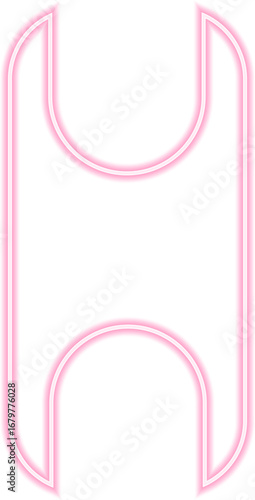 Neon outline shape of a bold H-shaped form with rounded and concave sides.