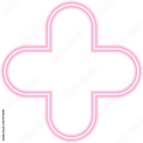 Neon outline shape with four merged rounded rectangles, each containing a concave side.