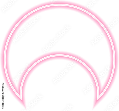 Neon outline shape featuring a circle with a concave side.