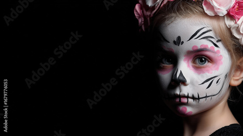 Little girl portrait with makeup skeleton