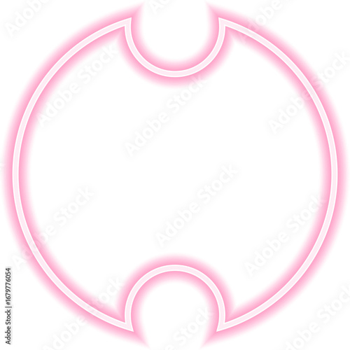 Neon outline shape of a circle with two opposite circular concave sides.