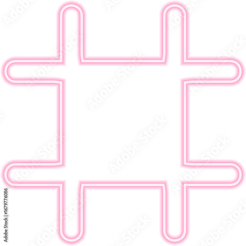 Neon outline shape of a rounded hashtag symbol with concave sides.