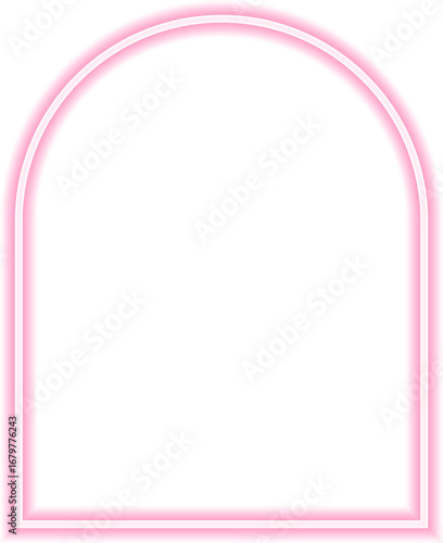 Shape with neon outline of a rectangle with one rounded side and the other side straight.