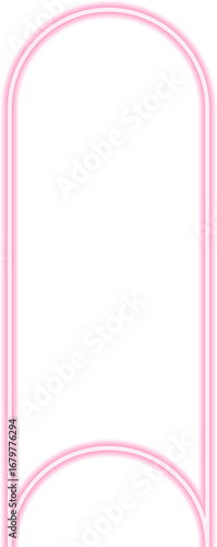 Shape with neon outline of a rectangle with one rounded side and the other side concave.