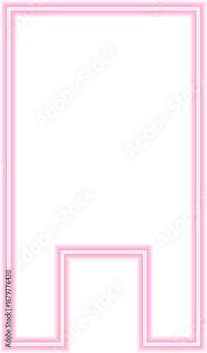 Neon outline shape featuring a rectangle with one squared concave side.