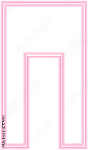 Neon outline shape with a rectangle having a long squared concave side.