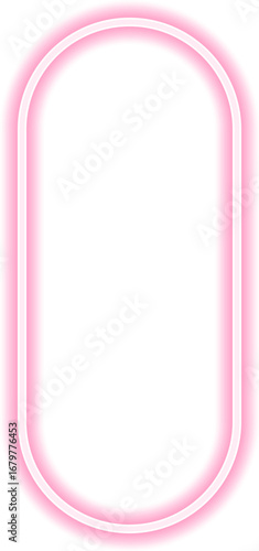 Neon outline shape of a rectangular form with rounded corners and a concave side.