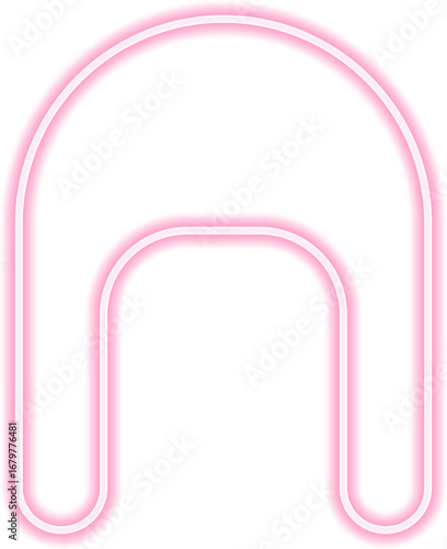 Neon outline shape with a long rounded concave opposite side and a concave rounded side.