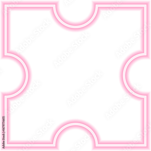 Neon outlined square shape with circular concave features on each of its four sides.