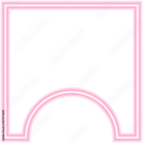 Square shape with a neon outline and a circular concave side.