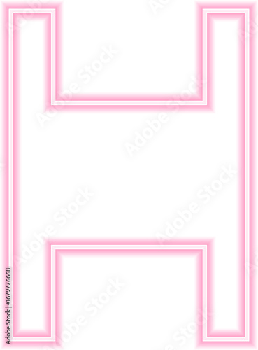 Neon outlined square shape with concave features forming an "H" shape.
