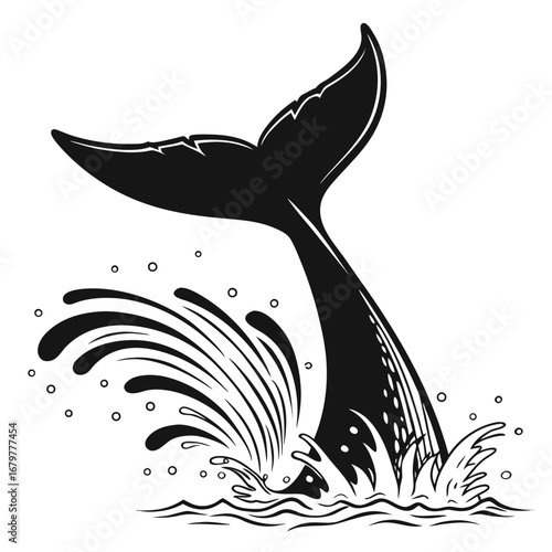Whale tail splashing into glowing sea silhouette
