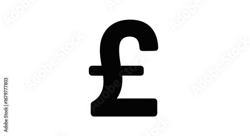 Illustration of a single black pound sterling sign centered on a white background clearly visible here on transparent background