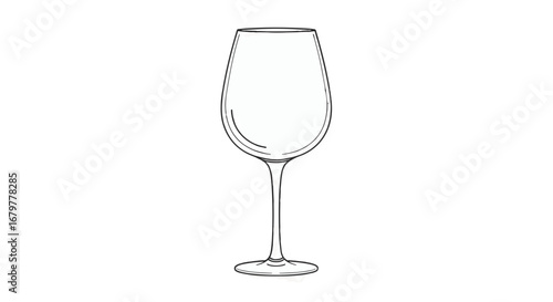 Illustration of a clear wine glass with a long stem and a circular base on a white background art drawing on transparent background