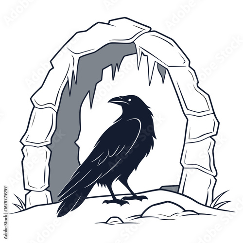 Phoenix feather glowing inside frozen portal silhouette