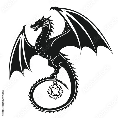 Dragon perched on spiral jewel silhouette