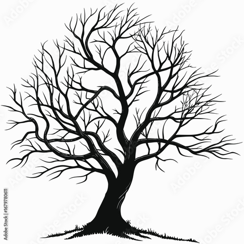 Tree branches weaving spiral throne silhouette
