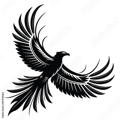 Phoenix wings spreading across shattered plain silhouette