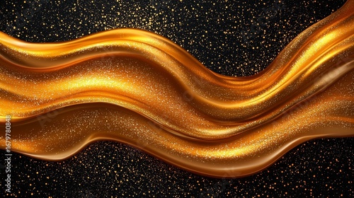 Elegant golden waves flowing through a starry black background, creating an atmosphere of luxury and sophistication