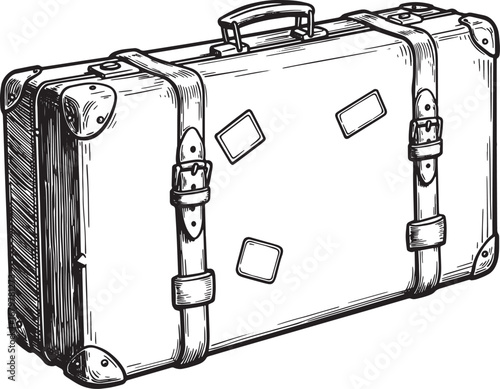 Vintage luggage illustration in black and white, timeless travel