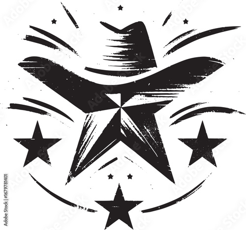 Western Identity: Sumi-e Style Cowboy Star Hat in Minimalist Bru