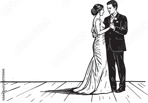Elegant First Dance Illustration of a Couple's Special Moment in