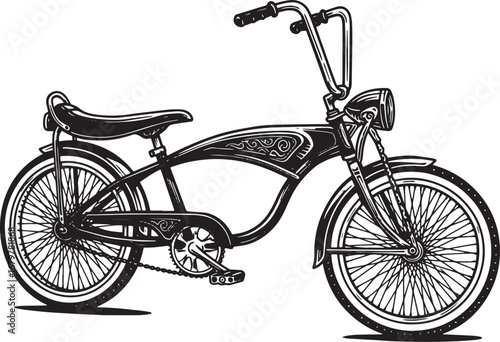 Ornate Lowrider Bicycle in Vintage Style Black and White Graphic