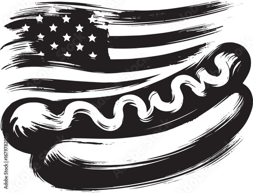 Minimalist Brush Stroke Illustration of American Chili Dog with